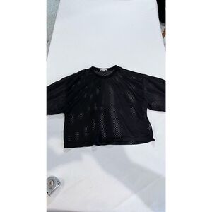 Forever 21 Women's Crew Neck Short Sleeve Mesh Cropped Top Black Size Small
